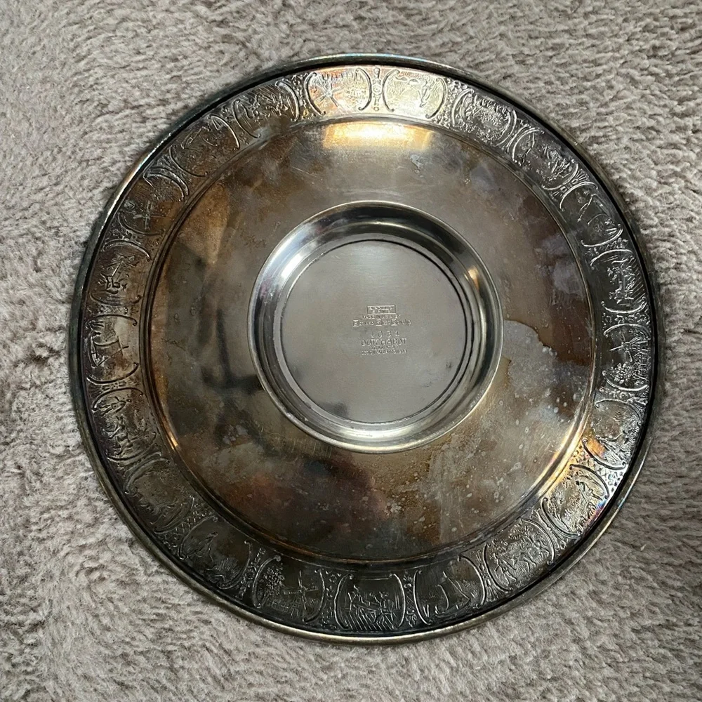 APOLLO DUTCHARDT 4034 SILVER-PLATED ROUND Footed PLATTER Serving Tray Dented - Picture 3 of 5